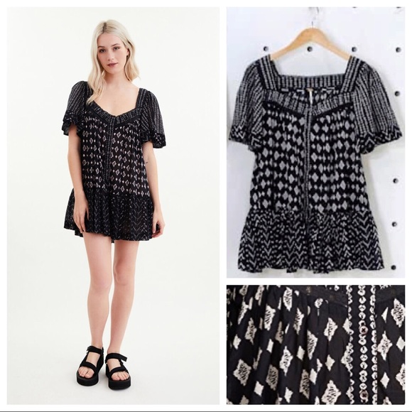 FREE PEOPLE BOHO FLOWY MINI TUNIC DRESS A3C - Picture 10 of 16